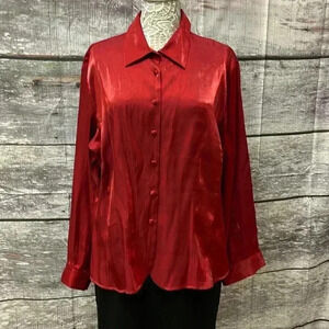❤️🔥 Villager Signature Metallic Red Button down Blouse